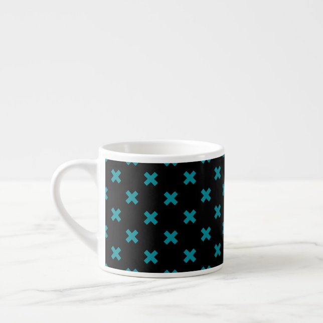 Taza De Espresso puntos cruzados verde azulados sobre negro (Izquierda)