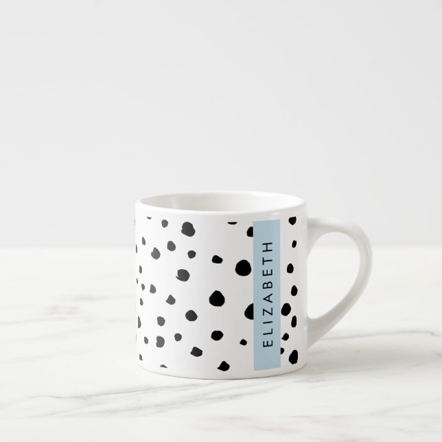 Taza De Espresso Puntos dálmatas, puntos, negro y blanco, tu nombre (Derecha)