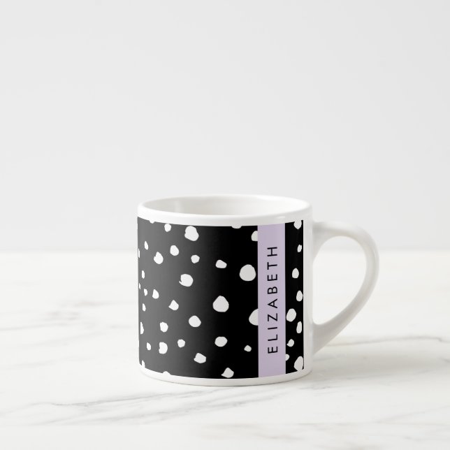Taza De Espresso Puntos dálmatas, puntos, negro y blanco, tu nombre (Derecha)