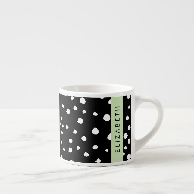 Taza De Espresso Puntos dálmatas, puntos, negro y blanco, tu nombre (Derecha)