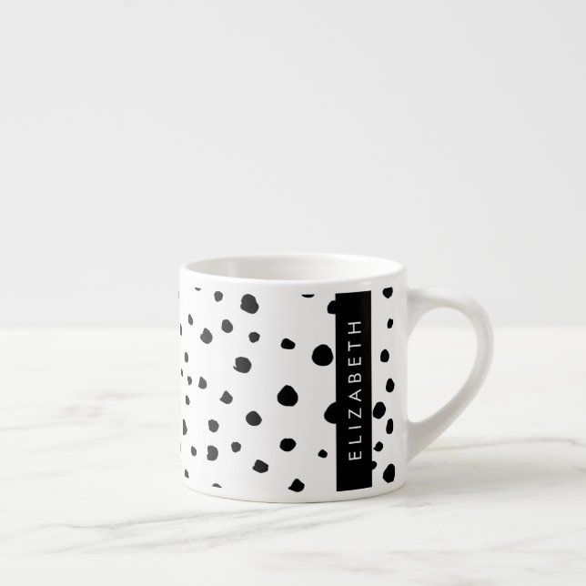 Taza De Espresso Puntos dálmatas, puntos, negro y blanco, tu nombre (Derecha)