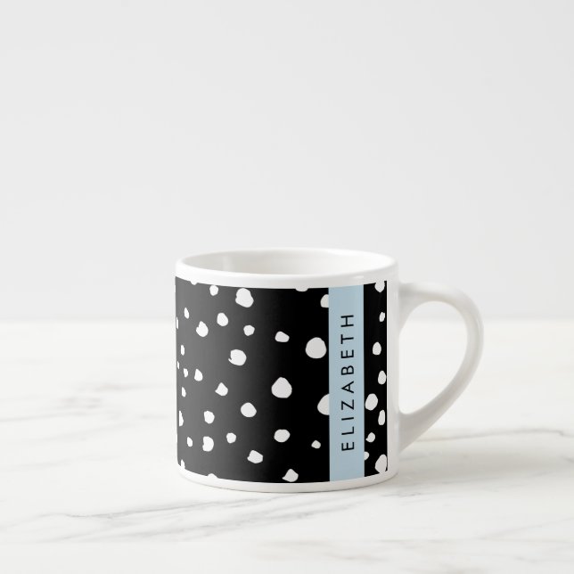 Taza De Espresso Puntos dálmatas, puntos, negro y blanco, tu nombre (Derecha)