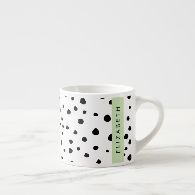 Taza De Espresso Puntos dálmatas, puntos, negro y blanco, tu nombre (Derecha)