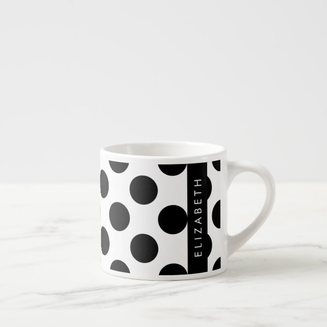 Taza De Espresso Puntos de Polka blancos y negros, punteados, tu no (Derecha)