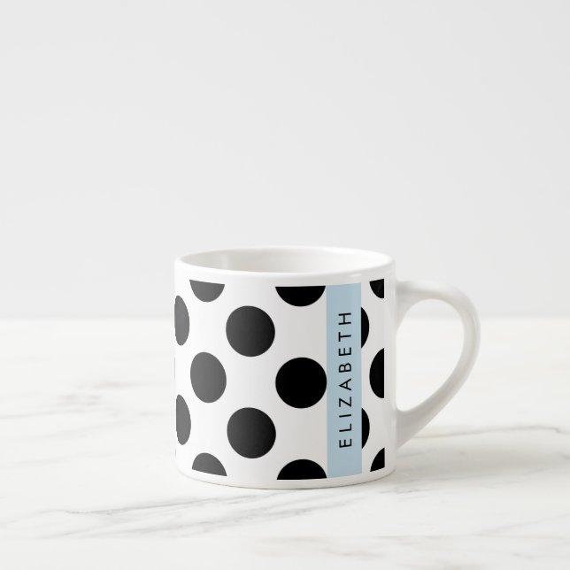 Taza De Espresso Puntos de Polka blancos y negros, punteados, tu no (Derecha)