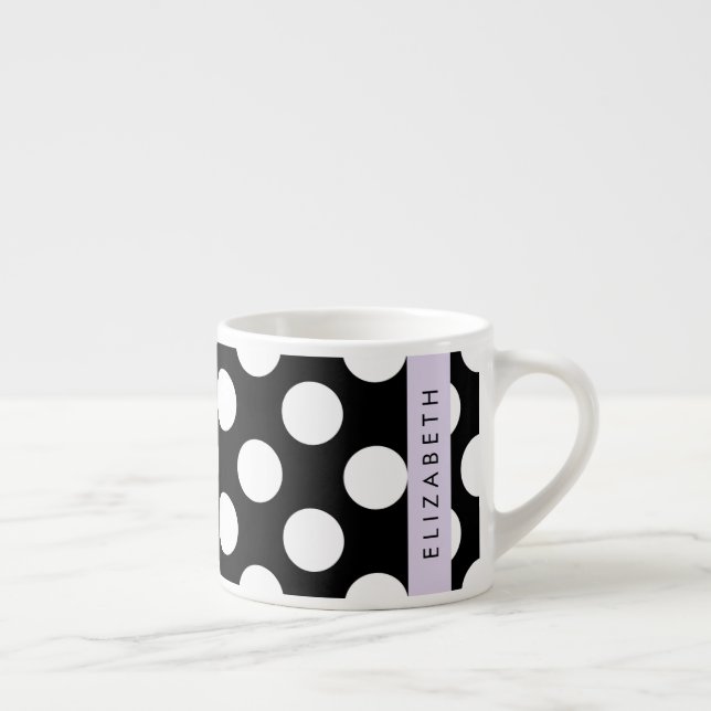 Taza De Espresso Puntos de Polka blancos y negros, punteados, tu no (Derecha)