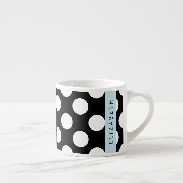 Taza De Espresso Puntos de Polka blancos y negros, punteados, tu no (Derecha)