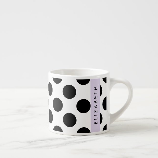Taza De Espresso Puntos de Polka blancos y negros, punteados, tu no (Derecha)