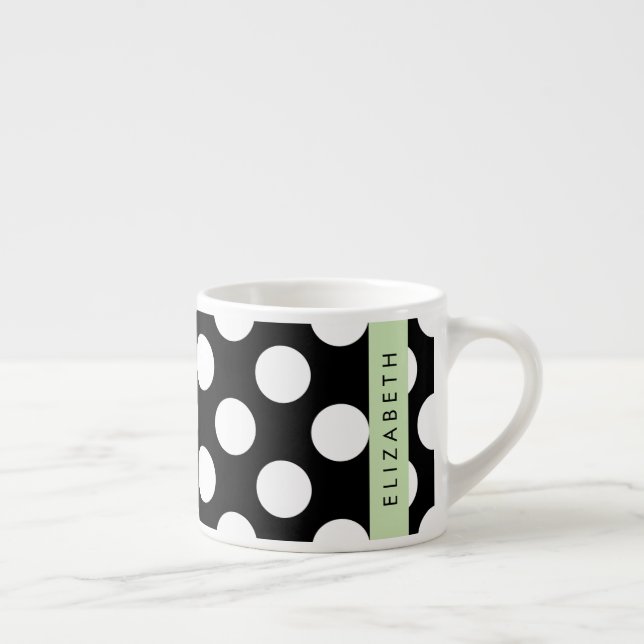 Taza De Espresso Puntos de Polka blancos y negros, punteados, tu no (Derecha)