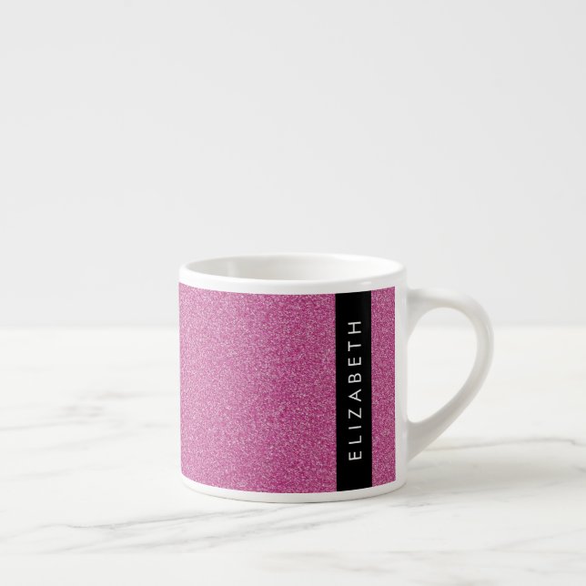 Taza De Espresso Purpurina rosa, fondo Purpurina, nombre (Derecha)