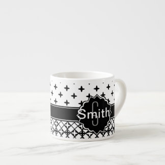 Taza De Espresso Qua-trébol blanco negro con monograma