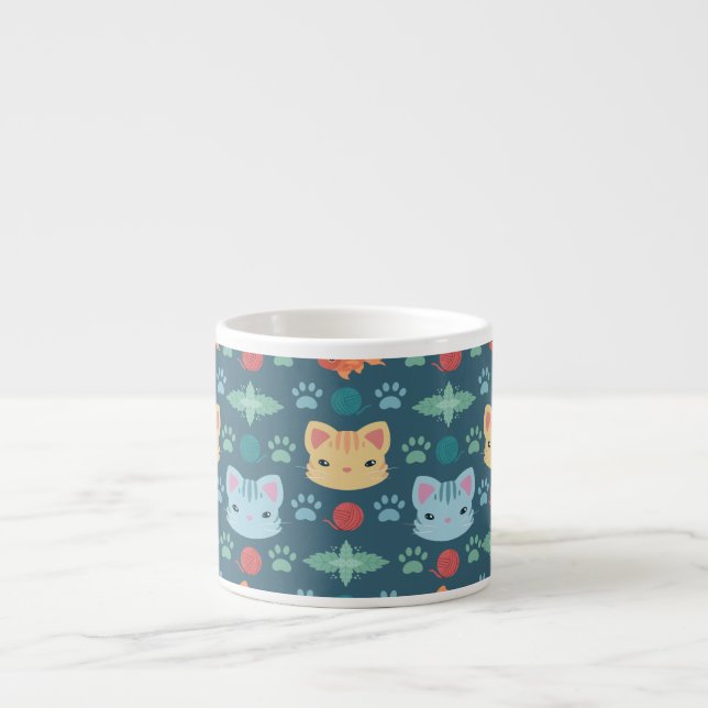 Taza De Espresso ¿Qué es Cool, Kitty Cat en Azul y Amarillo (Frente)