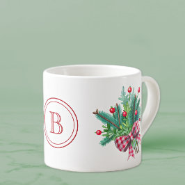 Taza De Espresso Ramo inicial de bayas y vegetación acuarela 6oz