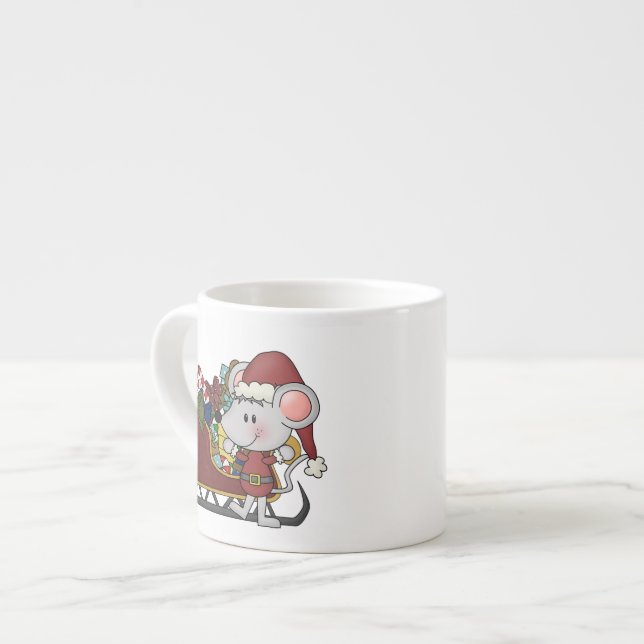 Taza De Espresso Ratón de Santa con el trineo (Izquierda)