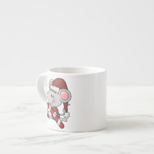Taza De Espresso Ratón del navidad con el bastón de caramelo