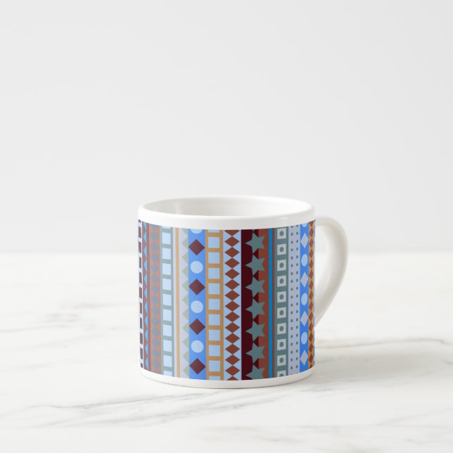 Taza De Espresso Rayas al sudoeste del zigzag azteca azul tribal (Derecha)