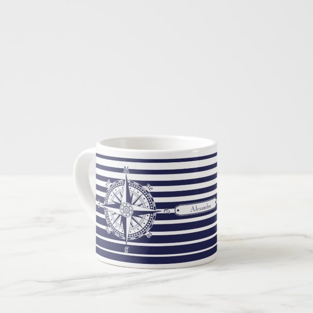 Taza De Espresso Rayas azules del rosa de compás (Izquierda)