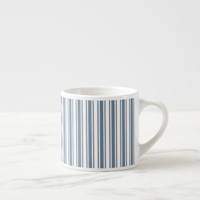 Taza De Espresso Rayas de caramelo azul-gris y blanco (Derecha)