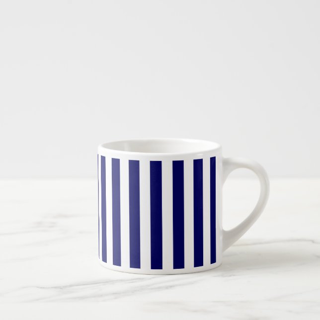 Taza De Espresso Rayas de caramelo azul y blanco de la marina (Derecha)