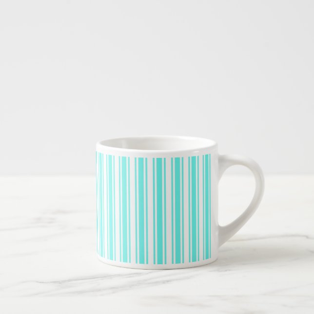 Taza De Espresso Rayas de caramelo blanco y turquesa (Derecha)