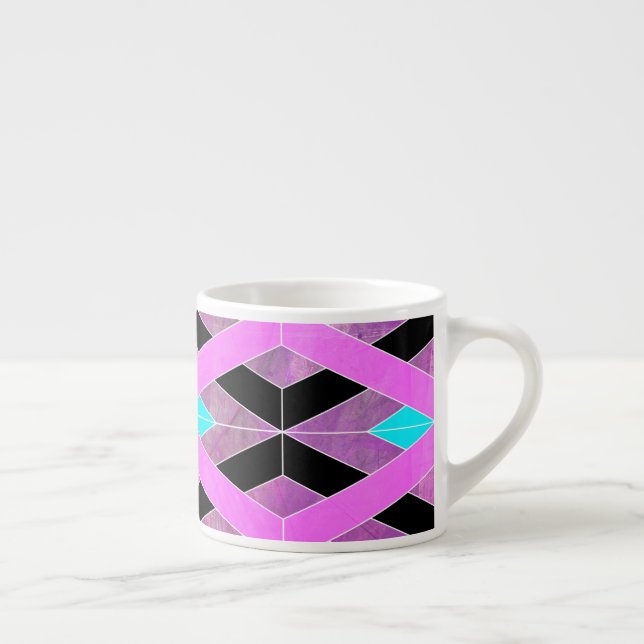 Taza De Espresso Rayas de cruce geométrico morado rosa y Aqua (Derecha)