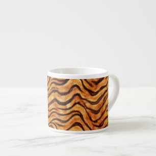 Taza De Espresso Rayas de Tigre Onduladas Salvajes Naranja Marrón O
