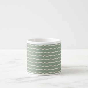Taza De Espresso Rayas onduladas dibujadas a mano Verde salvia pá