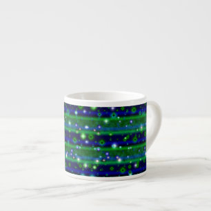 Taza De Espresso Rayas verdes azules con estrellas y gotas de lluvi