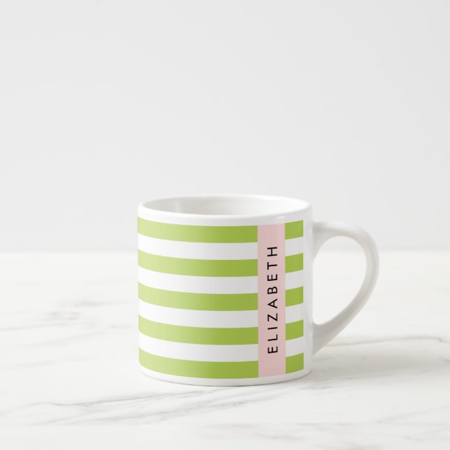 Taza De Espresso Rayas verdes, líneas, patrón rayado, nombre (Derecha)