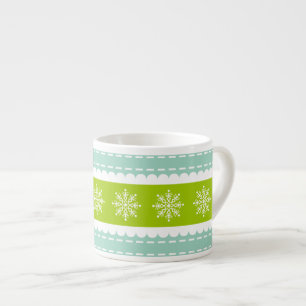 Taza De Espresso Rayas verdes y azules con copos de nieve para los 