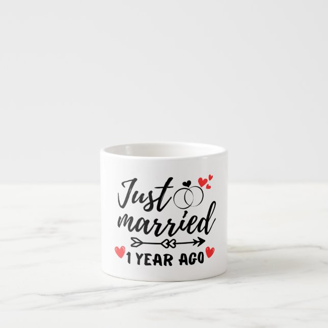 Taza De Espresso Recién casado hace un año, primer aniversario Boda (Frente)