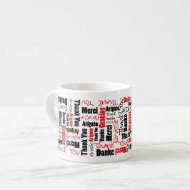 Taza De Espresso Red Black Multilingual Gracias Word Cloud
