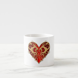 Taza De Espresso Red Filigree Heart Mug