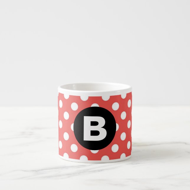 Taza De Espresso Red Polka Dot Pattern Black Monogram (Frente)