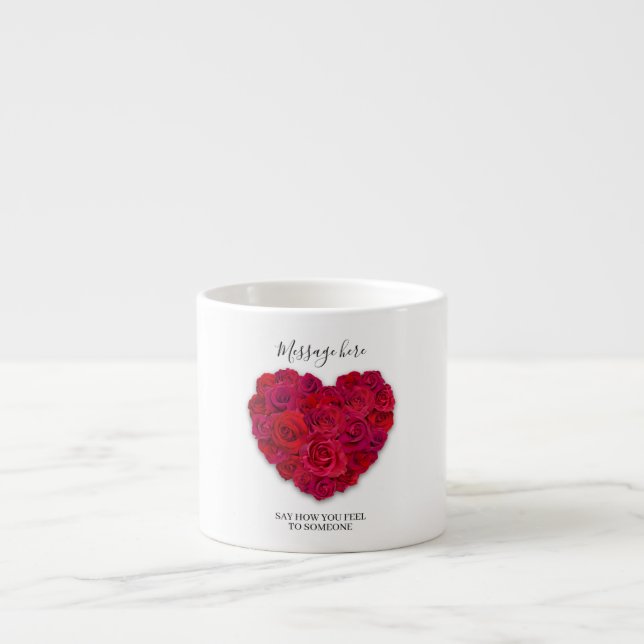 Taza De Espresso Red Rose Heart Romantic Floral Custom Text (Frente)