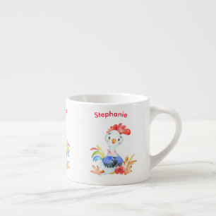 Taza De Espresso Red Watercolor Little Rooster