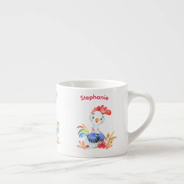 Taza De Espresso Red Watercolor Little Rooster (Derecha)