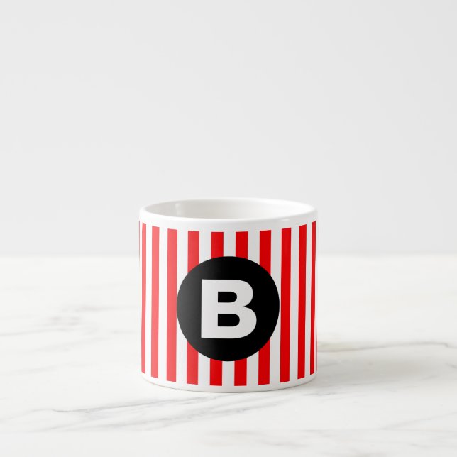 Taza De Espresso Red White Vertical Stripes Black Monogram (Frente)
