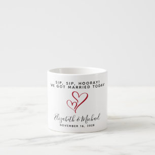 Taza De Espresso Regalo de Boda Sip Sip Hurra Corazones Rojos
