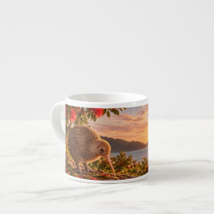 Taza De Espresso Regalo de Navidad de Kiwi Bird Pohutukawa Nueva Ze