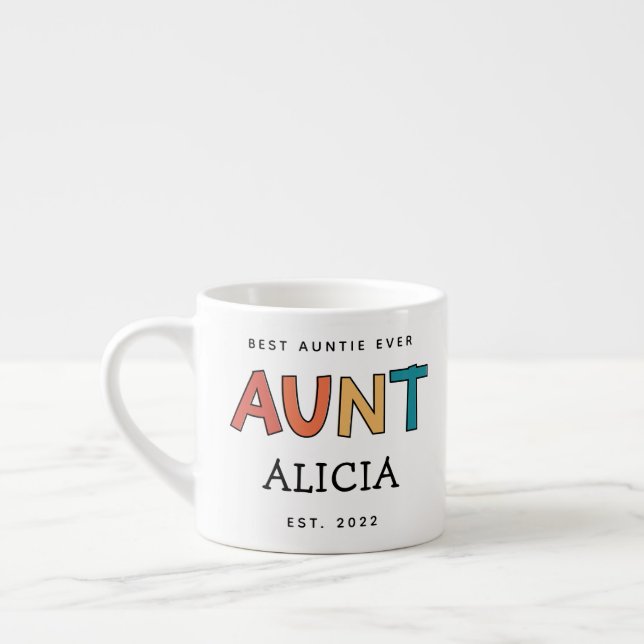 Taza De Espresso Regalo de tía Retro personalizado a la mejor tía d (Izquierda)