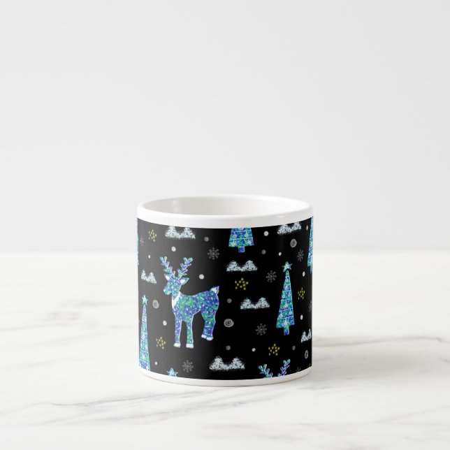 Taza De Espresso Renos, copos de nieve, patrón de Navidades (Frente)