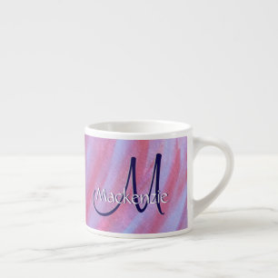 Taza De Espresso Resumen de Girly Zebra   Monograma morado rosado