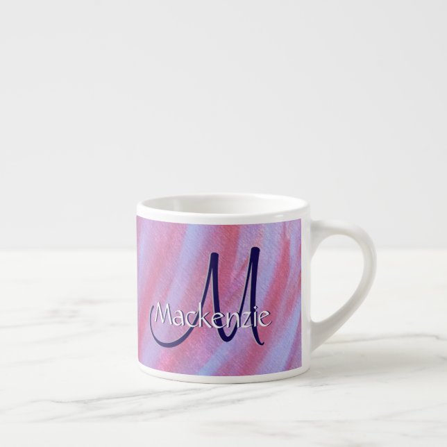 Taza De Espresso Resumen de Girly Zebra | Monograma morado rosado (Derecha)