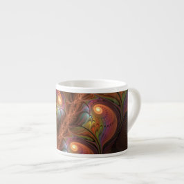 Taza De Espresso Resumen fluorescente colorido Trippy Brown Fractal