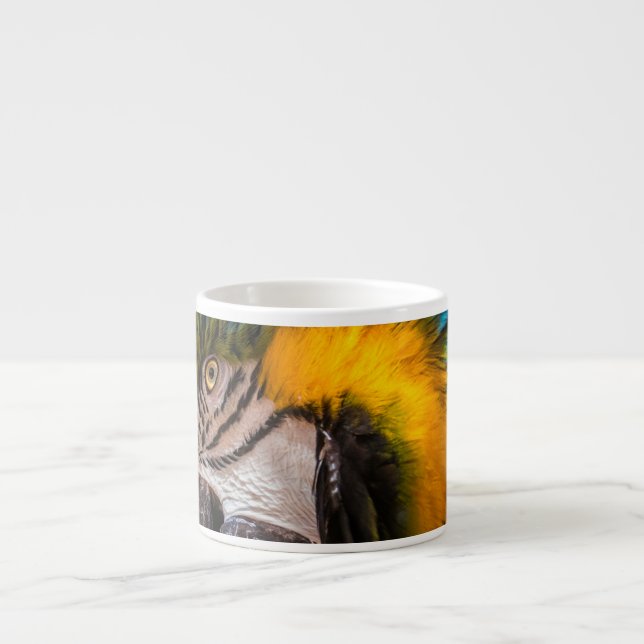 Taza De Espresso Retrato de macao azul y amarillo (Frente)