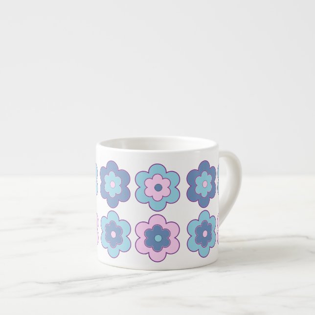 Taza De Espresso Retro Bubble Flowers (Pink and Blue) Pattern (Derecha)