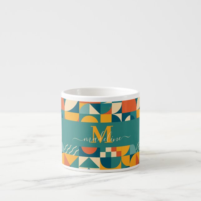 Taza De Espresso Retro Geométrico Personalizado (Frente)