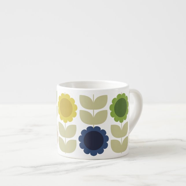 Taza De Espresso Retro Groovy Summer Flowers Stems (Derecha)
