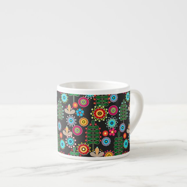 Taza De Espresso Retro, patrón de flor (Derecha)
